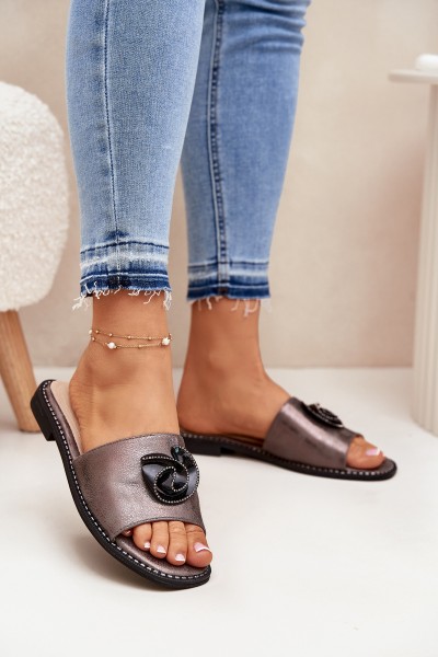 Women Flat Sandals With Decorative Detail KV51-007 Graphite