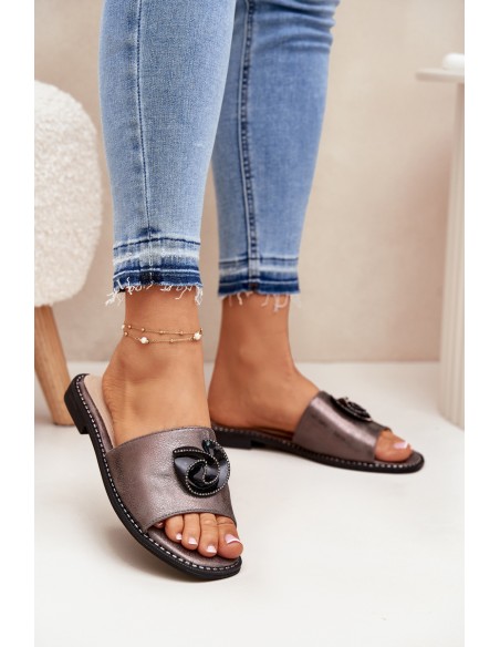 Women Flat Sandals With Decorative Detail KV51-007 Graphite