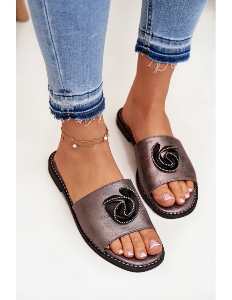 Women Flat Sandals With Decorative Detail KV51-007 Graphite