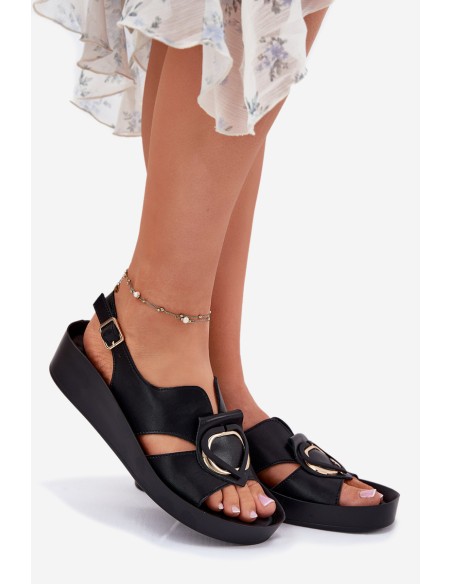 Leather Women's Wedge Sandals S.Barski KV51-031 Black