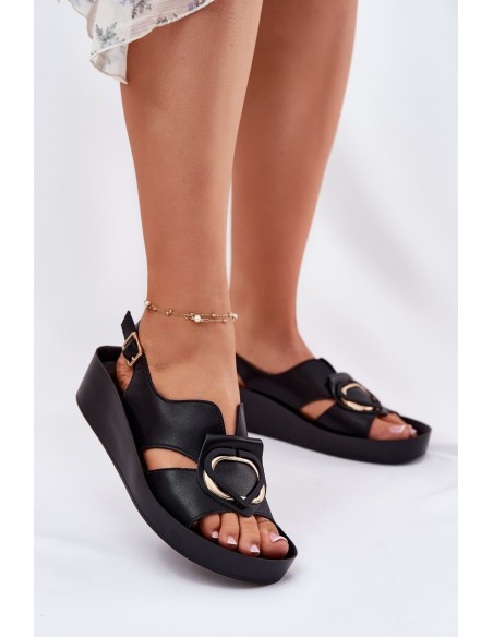 Leather Women's Wedge Sandals S.Barski KV51-031 Black