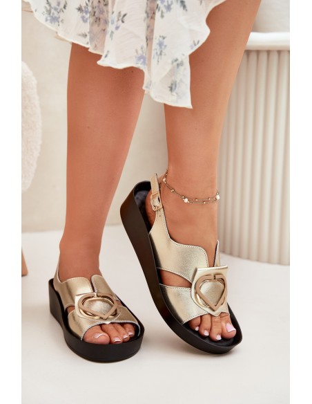 Leather Women's Wedge Sandals S.Barski KV51-031 Golden