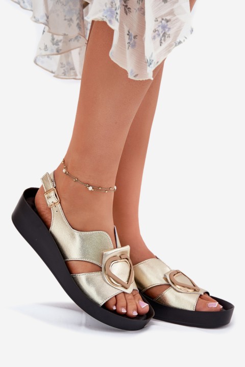 Leather Women's Wedge Sandals S.Barski KV51-031 Golden