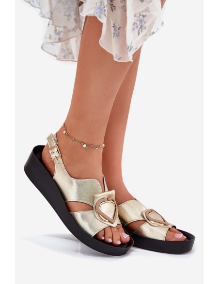 Leather Women's Wedge Sandals S.Barski KV51-031 Golden