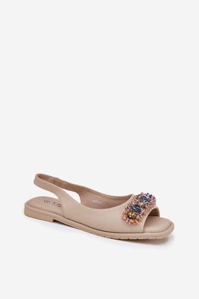 Women Flat Sandals With Crystals S.Barski KV51-079 Beige 2