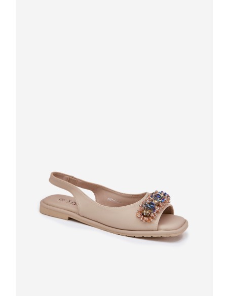 Women Flat Sandals With Crystals S.Barski KV51-079 Beige