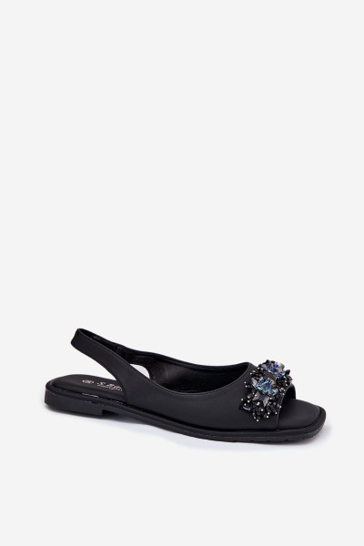 Ladies Flat Sandals With Crystals Black S.Barski KV51-079 2