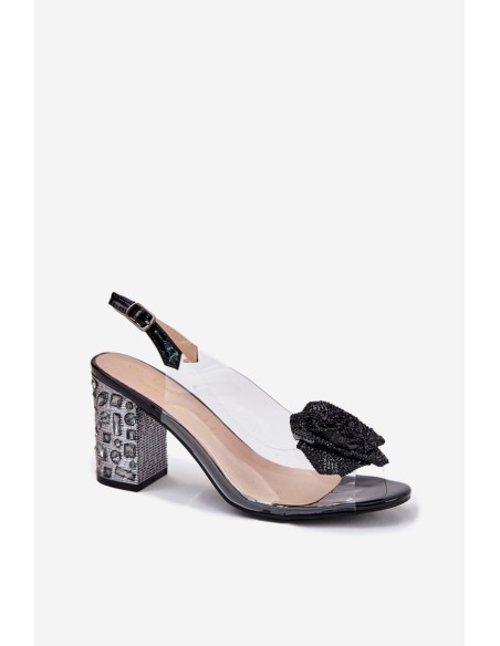 Transparent Heeled Sandals With Crystals And Decoration D&A MR51-702 Black