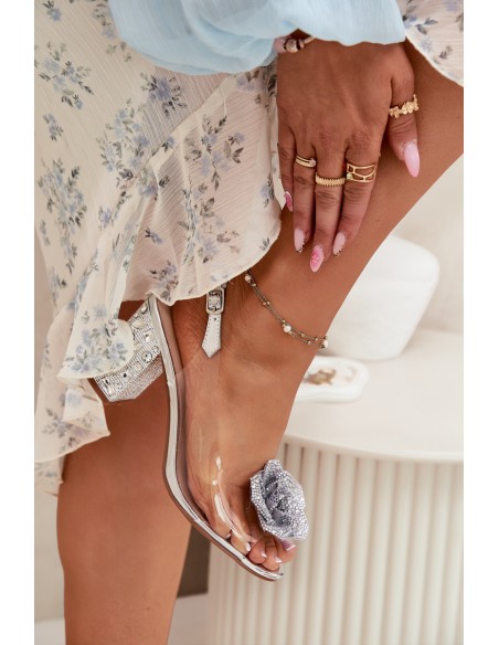 Transparent Heels With Crystals And Decoration D&A MR51-702 Silver