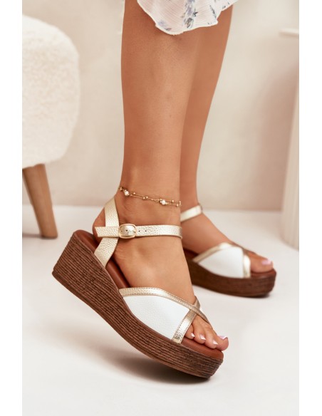 Womens Wedge Sandals S.Barski PL51-324 White-Gold