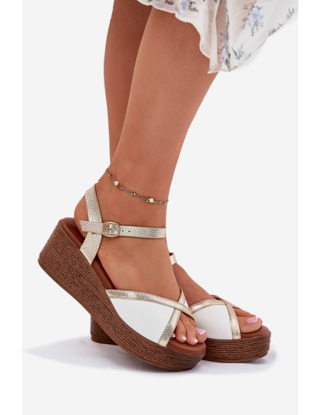 Womens Wedge Sandals S.Barski PL51-324 White-Gold