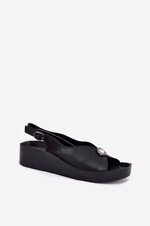 Leather Women's Wedge And Platform Sandals S.Barski KV51-020 Black