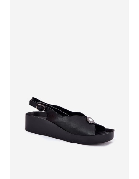 Leather Women's Wedge And Platform Sandals S.Barski KV51-020 Black