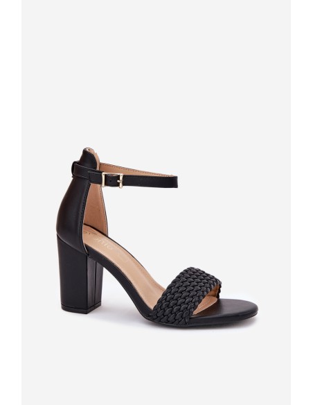 Women's Heeled Sandals with Woven Strap Black Asdine