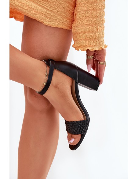 Women's Heeled Sandals with Woven Strap Black Asdine