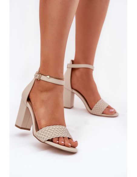 Women's Heeled Sandals with Braided Strap Beige Asdine