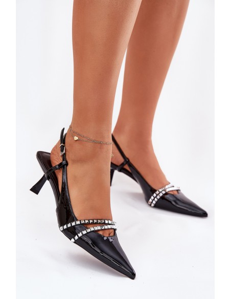Lacquered Stiletto Heels With Decorative Straps Jelmia