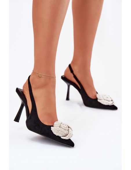 Heels With Decoration Eco Suede Black Anodera