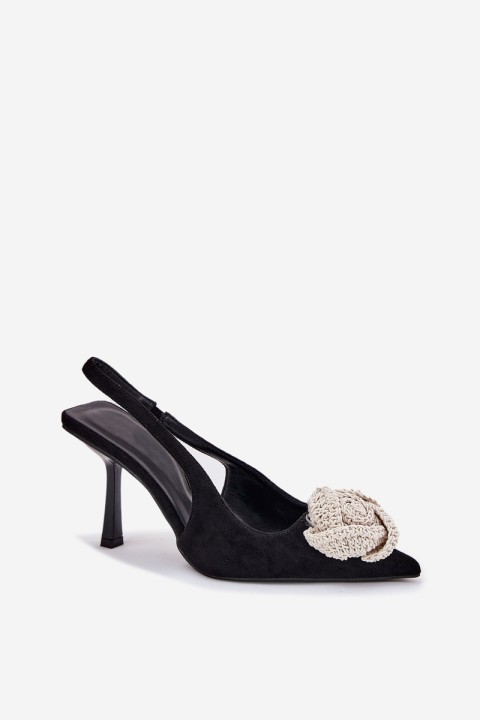 Heels With Decoration Eco Suede Black Anodera