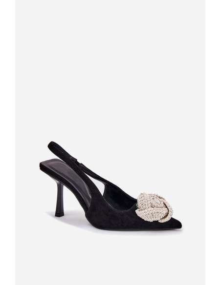 Heels With Decoration Eco Suede Black Anodera