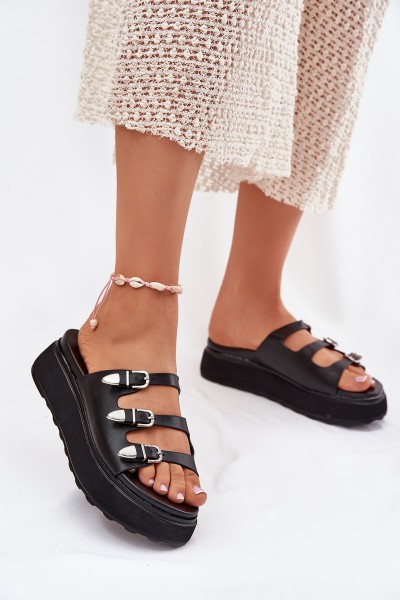 Women Platform Slippers With Straps Black Nimiotte