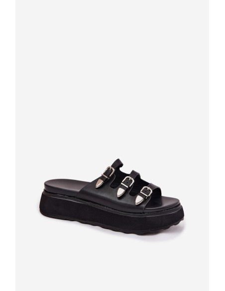 Women Platform Slippers With Straps Black Nimiotte