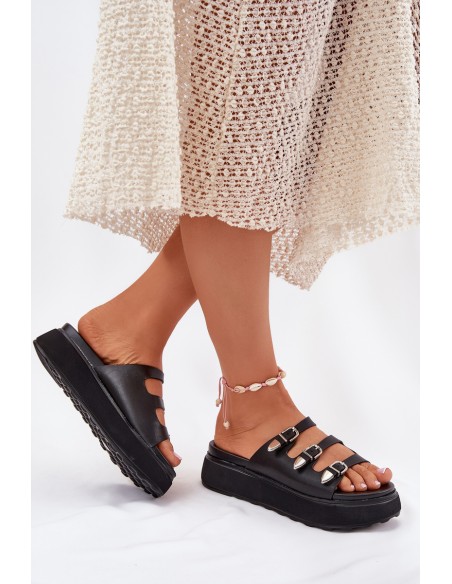 Women Platform Slippers With Straps Black Nimiotte