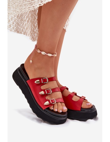 Ladies Platform Sandals With Straps Red Nimiotte
