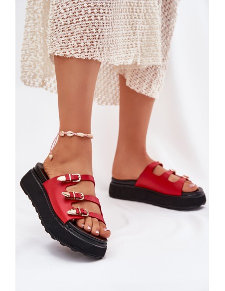 Ladies Platform Sandals With Straps Red Nimiotte