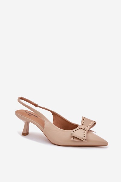 High Heel Shoes With Bow Beige Folesca