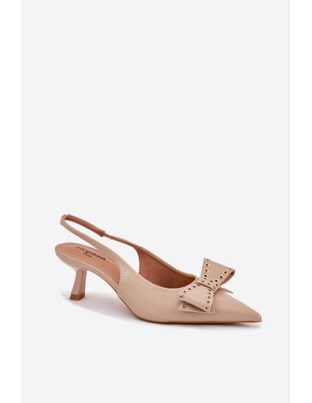 High Heel Shoes With Bow Beige Folesca
