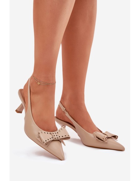 High Heel Shoes With Bow Beige Folesca