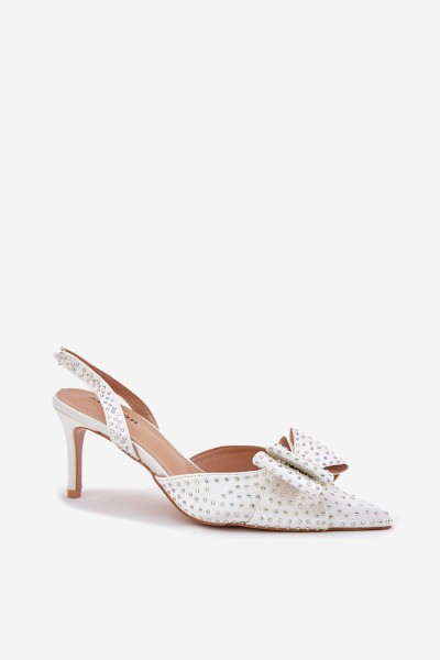 Embellished Heels With Open Back And Bow White Nilandriela