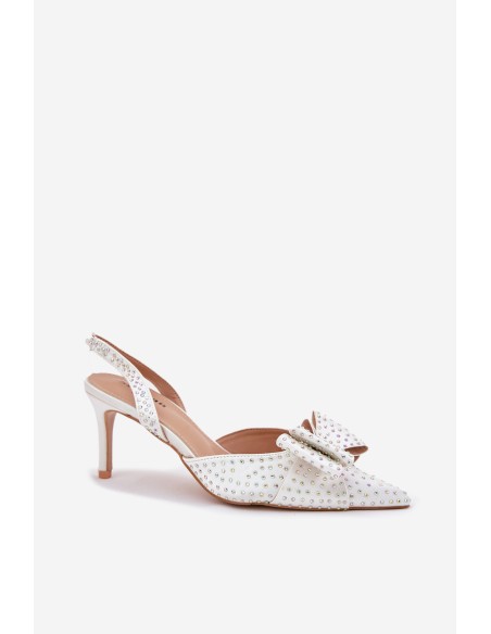 Embellished Heels With Open Back And Bow White Nilandriela