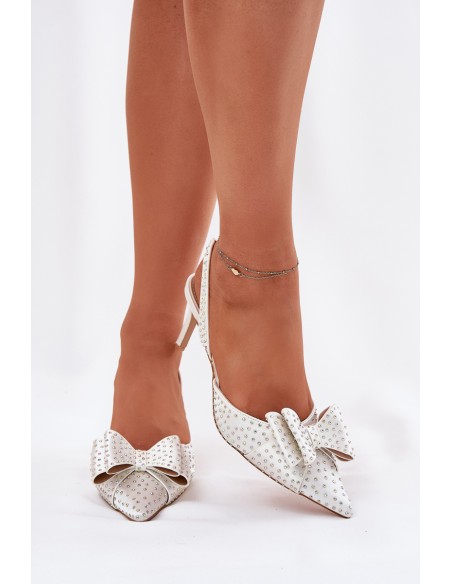 Embellished Heels With Open Back And Bow White Nilandriela