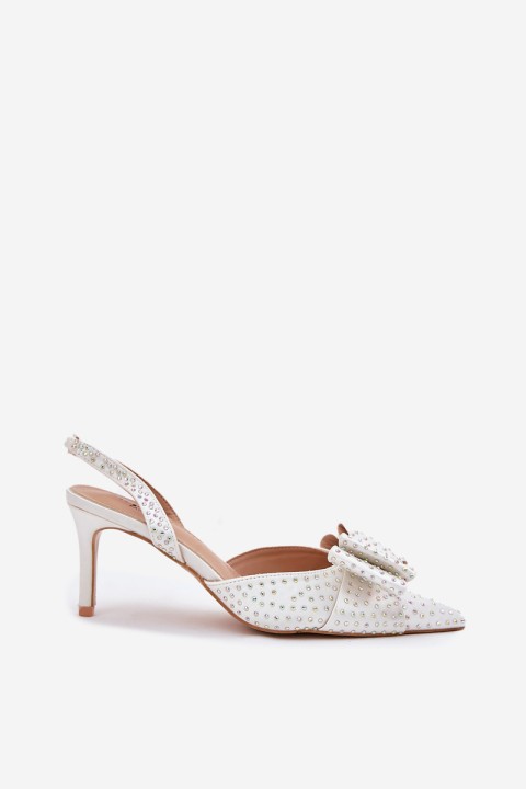 Embellished Heels With Open Back And Bow White Nilandriela