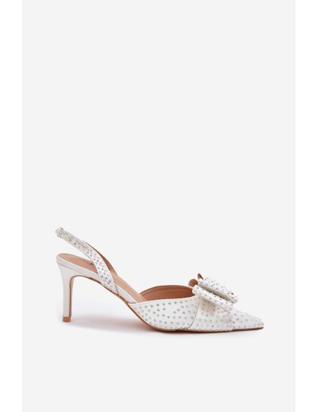 Embellished Heels With Open Back And Bow White Nilandriela
