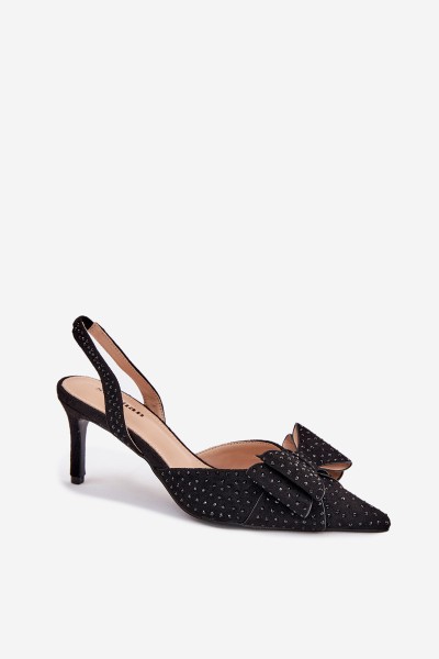 Embellished Stilettos With Open Heel And Bow Black Nilandriela
