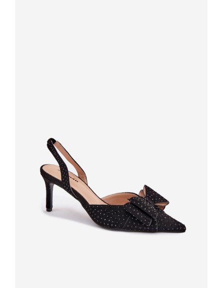 Embellished Stilettos With Open Heel And Bow Black Nilandriela