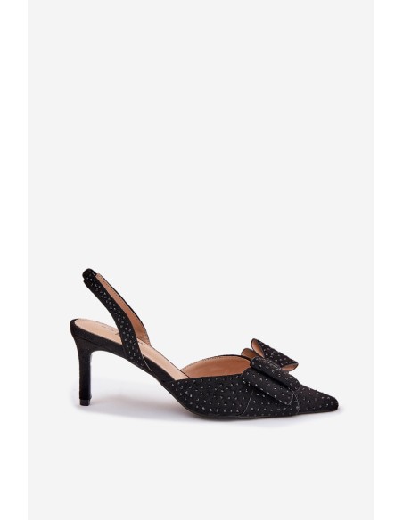 Embellished Stilettos With Open Heel And Bow Black Nilandriela