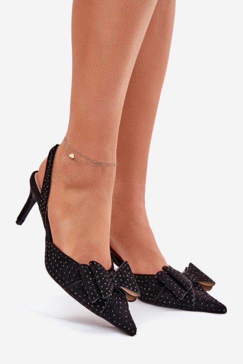 Embellished Stilettos With Open Heel And Bow Black Nilandriela