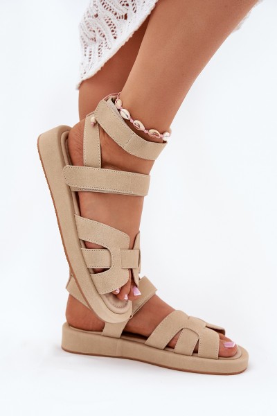 Women's Sandals With Velcro Beige Uvissa