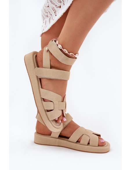 Women's Sandals With Velcro Beige Uvissa