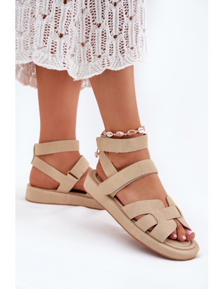 Women's Sandals With Velcro Beige Uvissa