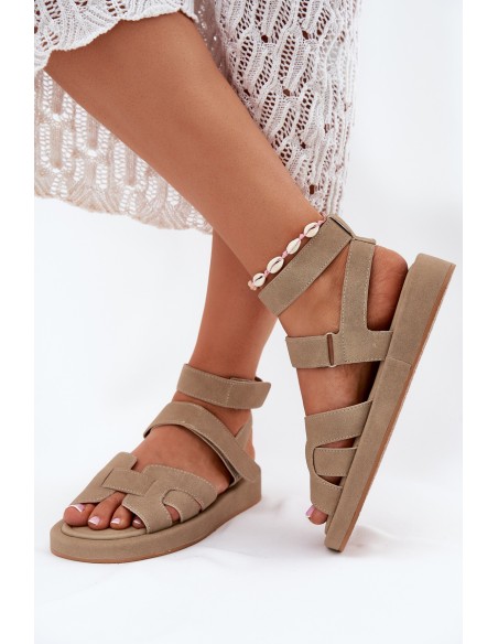 Ladies Sandals With Velcro Khaki Uvissa
