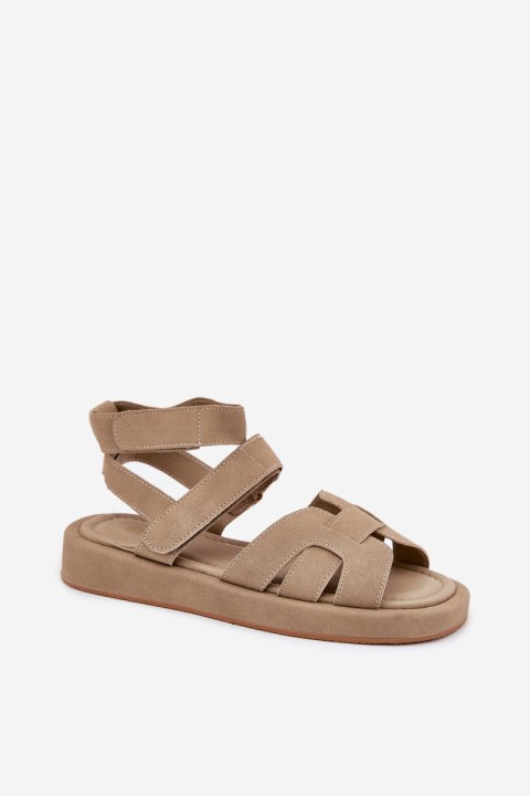 Ladies Sandals With Velcro Khaki Uvissa