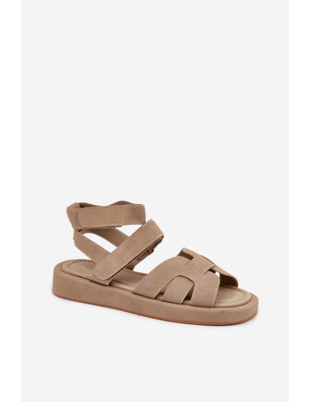 Ladies Sandals With Velcro Khaki Uvissa