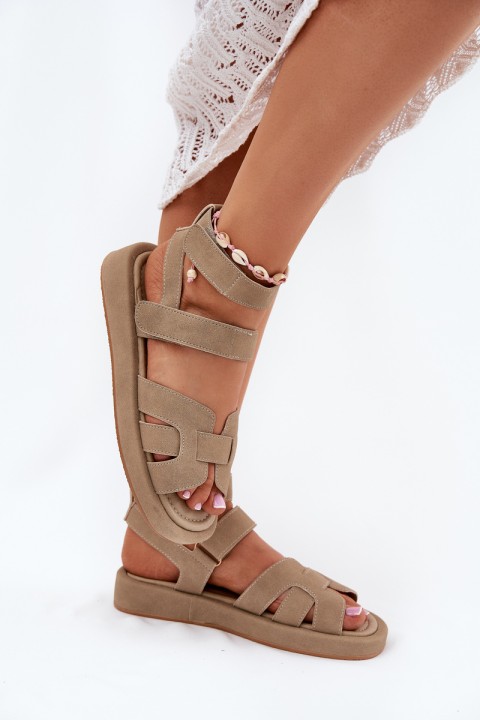 Ladies Sandals With Velcro Khaki Uvissa