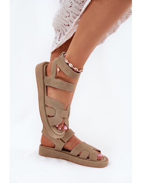 Ladies Sandals With Velcro Khaki Uvissa