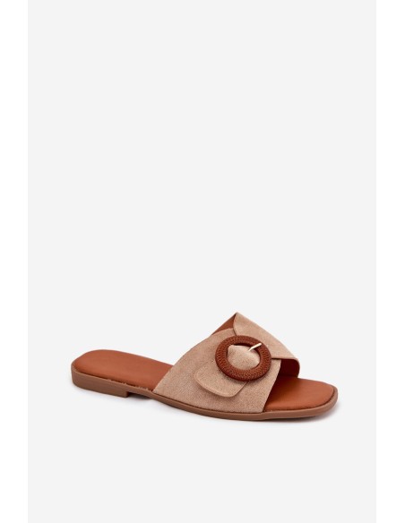 Womens Flat Heeled Sandals With Buckle Beige Lanoni